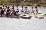 The Women's Boat Race and Henley Boat Races 2014: The Intercollegiate men's race. Oriel College (Oxford) and Downing College (Cambridge, on the left) are still close together..
River Thames,
Henley-on-Thames,
Buckinghamshire,
United Kingdom,
on 30 March 2014 at 13:51, image #89