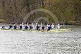 The Women's Boat Race and Henley Boat Races 2014: The Women's Reserves - Osiris v. Blondie race. Osiris (Oxford) on the left,  and Blondie (Cambridge) are quite close together again..
River Thames,
Henley-on-Thames,
Buckinghamshire,
United Kingdom,
on 30 March 2014 at 14:16, image #156