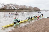 The Boat Race season 2016 - Women's Boat Race Trial Eights (CUWBC, Cambridge): Race preparations - CUWBC boat "Twickenham" and crew.
River Thames between Putney Bridge and Mortlake,
London SW15,

United Kingdom,
on 10 December 2015 at 10:15, image #8