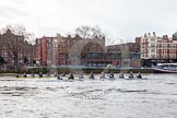 The Boat Race season 2016 - Women's Boat Race Trial Eights (OUWBC, Oxford): The start of the OUWBC race, "Charydis" is the yellow boat, "Scylla" the white one.
River Thames between Putney Bridge and Mortlake,
London SW15,

United Kingdom,
on 10 December 2015 at 12:18, image #138