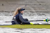 The Boat Race season 2016 - Women's Boat Race Trial Eights (OUWBC, Oxford): "Charybdis", here cox Morgan Baynham-Williams.
River Thames between Putney Bridge and Mortlake,
London SW15,

United Kingdom,
on 10 December 2015 at 12:19, image #159