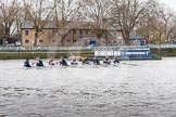 The Boat Race season 2016 - Women's Boat Race Trial Eights (OUWBC, Oxford): The leading boat "Scylla" with cox-Morgan Baynham-Williams, stroke-Kate Erickson, 7-Maddy Badcott, 6-Elo Luik, 5-Ruth Siddorn, 4-Emma Spruce, 3-Lara Pysden, 2-Christina Fleischer, bow-Georgie Daniell.
River Thames between Putney Bridge and Mortlake,
London SW15,

United Kingdom,
on 10 December 2015 at 12:20, image #162