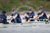 The Boat Race season 2016 - Women's Boat Race Trial Eights (OUWBC, Oxford): "Scylla", here cox-Antonia Stutter, stroke-Emma Lukasiewicz, 7-Lauren Kedar, 6-Joanne Jansen.
River Thames between Putney Bridge and Mortlake,
London SW15,

United Kingdom,
on 10 December 2015 at 12:22, image #179