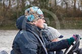 The Boat Race season 2016 - Women's Boat Race Trial Eights (OUWBC, Oxford): OUWBC Head Coach Christine Wilson following the race in the tin boat.
River Thames between Putney Bridge and Mortlake,
London SW15,

United Kingdom,
on 10 December 2015 at 12:30, image #262