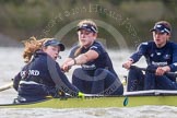 The Boat Race season 2016 - Women's Boat Race Trial Eights (OUWBC, Oxford): "Charybdis", here Cox-Morgan Baynham-Williams, stroke-Kate Erickson, 7-Maddy Badcott, 6-Elo Luik.
River Thames between Putney Bridge and Mortlake,
London SW15,

United Kingdom,
on 10 December 2015 at 12:35, image #300