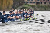 The Boat Race season 2016 - Women's Boat Race Trial Eights (OUWBC, Oxford): "Scylla", here cox-Antonia Stutter, stroke-Emma Lukasiewicz, 7-Lauren Kedar, 6-Joanne Jansen, 5-Anastasia Chitty, 4-Rebecca Te Water Naude, 3-Elettra Ardissino, 2-Merel Lefferts, bow-Issy Dodds.
River Thames between Putney Bridge and Mortlake,
London SW15,

United Kingdom,
on 10 December 2015 at 12:35, image #304