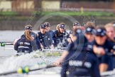 The Boat Race season 2016 - Women's Boat Race Trial Eights (OUWBC, Oxford): "Charybdis", cox-Morgan Baynham-Williams, stroke-Kate Erickson, 7-Maddy Badcott, 6-Elo Luik, 5-Ruth Siddorn, 4-Emma Spruce, 3-Lara Pysden seen behind "Scylla".
River Thames between Putney Bridge and Mortlake,
London SW15,

United Kingdom,
on 10 December 2015 at 12:36, image #321