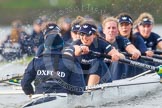 The Boat Race season 2016 - Women's Boat Race Trial Eights (OUWBC, Oxford): "Scylla", cox-Antonia Stutter, stroke-Emma Lukasiewicz, 7-Lauren Kedar, 6-Joanne Jansen, 5-Anastasia Chitty, 4-Rebecca Te Water Naude, 3-Elettra Ardissino, 2-Merel Lefferts, bow-Issy Dodds.
River Thames between Putney Bridge and Mortlake,
London SW15,

United Kingdom,
on 10 December 2015 at 12:37, image #327