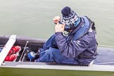 The Boat Race season 2016 - OUWBC training Wallingford: OUWBC cox Will Smith in his office - Osiris, the reserve boat..
River Thames,
Wallingford,
Oxfordshire,

on 29 February 2016 at 15:19, image #41