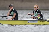 The Boat Race season 2017 - Women's Boat Race Fixture CUWBC vs Univerity of London: The CUWBC eight before the start of the race, here 2 - Kirsten Van Fosen, bow - Claire Lambe.
River Thames between Putney Bridge and Mortlake,
London SW15,

United Kingdom,
on 19 February 2017 at 15:52, image #33