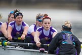 The Boat Race season 2017 - Women's Boat Race Fixture CUWBC vs Univerity of London: The UL eigth, cox - Lauren Holland, stroke - Robyn Hart-Winks, 7 - Ally French, 6 - Georgia Stratham, 5 - Charlotte Hodgkins-Byrne, 4 - Sara Parfett, 3 - Fionnuala Gannon, 2 - Catherine Ador, bow - Emily Wilks.
River Thames between Putney Bridge and Mortlake,
London SW15,

United Kingdom,
on 19 February 2017 at 16:05, image #87