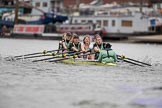 The Boat Race season 2017 - Women's Boat Race Fixture CUWBC vs Univerity of London: The CUWBC eight leading by more than one length on the approach to Hammersmith Bridge - cox - Matthew Holland, stroke - Alice White, 7 - Myriam Goudet, 6 - Melissa Wilson, 5 - Holy Hill, 4 - Imogen Grant, 3 - Ashton Brown, 2 - Kirsten Van Fosen, bow - Claire Lambe.
River Thames between Putney Bridge and Mortlake,
London SW15,

United Kingdom,
on 19 February 2017 at 16:09, image #95