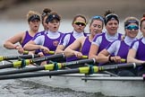 The Boat Race season 2017 - Women's Boat Race Fixture CUWBC vs Univerity of London: The UL eigth, bow - Emily Wilks, 2 - Catherine Ador, 3 - Fionnuala Gannon, 4 - Sara Parfett, 5 - Charlotte Hodgkins-Byrne, 6 - Georgia Stratham, 7 - Ally French, stroke - Robyn Hart-Winks, cox - Lauren Holland.
River Thames between Putney Bridge and Mortlake,
London SW15,

United Kingdom,
on 19 February 2017 at 16:09, image #96