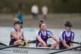 The Boat Race season 2017 - Women's Boat Race Fixture CUWBC vs Univerity of London: The UL boat, here bow - Emily Wilks, 2 - Catherine Ador, 3 - Fionnuala Gannon.
River Thames between Putney Bridge and Mortlake,
London SW15,

United Kingdom,
on 19 February 2017 at 16:14, image #100