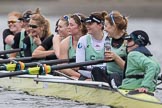 The Boat Race season 2017 - Women's Boat Race Fixture CUWBC vs Univerity of London: The first part of the fixture ended at Hammersmith Brdige, CUWBC (bow - Claire Lambe, 2 - Kirsten Van Fosen, 3 - Ashton Brown, 4 - Imogen Grant, 5 - Holy Hill, 6 - Melissa Wilson, 7 - Myriam Goudet, stroke - Alice White, cox - Matthew Holland) during a debrief from their coaches.
River Thames between Putney Bridge and Mortlake,
London SW15,

United Kingdom,
on 19 February 2017 at 16:14, image #103