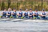 The Cancer Research UK Boat Race season 2017 - Women's Boat Race Fixture OUWBC vs Molesey BC: The OUWBC boat - bow Alice Roberts, 2 Beth Bridgman, 3 Rebecca Te Water Naude, 4 Rebecca Esselstein, 5 Chloe Laverack, 6 Harriet Austin, 7 Jenna Hebert, stroke Emily Cameron, cox Eleanor Shearer.
River Thames between Putney Bridge and Mortlake,
London SW15,

United Kingdom,
on 19 March 2017 at 16:06, image #93