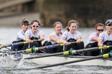 The Cancer Research UK Boat Race season 2017 - Women's Boat Race Fixture OUWBC vs Molesey BC: The Molesey boat, here bow Emma McDonald, 2 Caitlin Boyland, 3 Lucy Primmer, 4 Claire McKeown, 5 Katie Bartlett, 6 Elo Luik.
River Thames between Putney Bridge and Mortlake,
London SW15,

United Kingdom,
on 19 March 2017 at 16:07, image #100