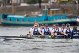 The Cancer Research UK Boat Race season 2017 - Women's Boat Race Fixture OUWBC vs Molesey BC: The OUWBC boat - bow Alice Roberts, 2 Beth Bridgman, 3 Rebecca Te Water Naude, 4 Rebecca Esselstein, 5 Chloe Laverack, 6 Harriet Austin, 7 Jenna Hebert, stroke Emily Cameron, cox Eleanor Shearer.
River Thames between Putney Bridge and Mortlake,
London SW15,

United Kingdom,
on 19 March 2017 at 16:08, image #104