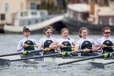 The Cancer Research UK Boat Race season 2017 - Women's Boat Race Fixture OUWBC vs Molesey BC: The Molesey boat, here bow Emma McDonald, 2 Caitlin Boyland, 3 Lucy Primmer, 4 Claire McKeown, 5 Katie Bartlett.
River Thames between Putney Bridge and Mortlake,
London SW15,

United Kingdom,
on 19 March 2017 at 16:08, image #105