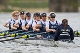 The Cancer Research UK Boat Race season 2017 - Women's Boat Race Fixture OUWBC vs Molesey BC: OUWBC starting at the second part of the fixture - bow Alice Roberts, 2 Beth Bridgman, 3 Rebecca Te Water Naude, 4 Rebecca Esselstein, 5 Chloe Laverack, 6 Harriet Austin, 7 Jenna Hebert, stroke Emily Cameron, cox Eleanor Shearer.
River Thames between Putney Bridge and Mortlake,
London SW15,

United Kingdom,
on 19 March 2017 at 16:21, image #126