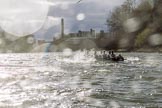 The Cancer Research UK Boat Race season 2017 - Women's Boat Race Fixture OUWBC vs Molesey BC: OUWBC, on the very left, and Molesy in choppy waters.
River Thames between Putney Bridge and Mortlake,
London SW15,

United Kingdom,
on 19 March 2017 at 16:23, image #145