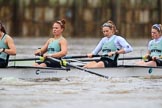 The Boat Race season 2018 - Women's Boat Race Trial Eights (CUWBC, Cambridge): Expecto Patronum after the start of the race, here 6 Thea Zabell, 5 Kelsey Barolak, 4 Laura Foster, 3 Sally O Brien.
River Thames between Putney Bridge and Mortlake,
London SW15,

United Kingdom,
on 05 December 2017 at 12:43, image #57