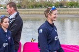 The Boat Race season 2017 -  The Cancer Research Women's Boat Race: OUWBC cox Eleanor Shearer and 6 seat Harriet Austin on the way to the toss for the Women's Boat Race.
River Thames between Putney Bridge and Mortlake,
London SW15,

United Kingdom,
on 02 April 2017 at 14:39, image #17