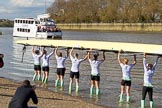 The Boat Race season 2017 -  The Cancer Research Women's Boat Race: CUWBC carrying the Cambridge boat from the boat house to the river.
River Thames between Putney Bridge and Mortlake,
London SW15,

United Kingdom,
on 02 April 2017 at 15:47, image #59