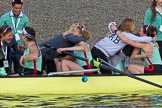 The Boat Race season 2017 -  The Cancer Research Women's Boat Race: CUWBC acelebrating after having won the Women's Boat Race.
River Thames between Putney Bridge and Mortlake,
London SW15,

United Kingdom,
on 02 April 2017 at 16:58, image #197