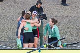 The Boat Race season 2017 -  The Cancer Research Women's Boat Race: CUWBC acelebrating after having won the Women's Boat Race.
River Thames between Putney Bridge and Mortlake,
London SW15,

United Kingdom,
on 02 April 2017 at 16:58, image #202