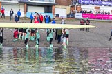 The Boat Race season 2017 -  The Cancer Research Women's Boat Race: CUWBC getting their boat onto dry land at Mortlake & Alpha Boat Club.
River Thames between Putney Bridge and Mortlake,
London SW15,

United Kingdom,
on 02 April 2017 at 17:00, image #209