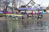 The Boat Race season 2017 -  The Cancer Research Women's Boat Race: CUWBC getting their boat onto dry land at Mortlake & Alpha Boat Club.
River Thames between Putney Bridge and Mortlake,
London SW15,

United Kingdom,
on 02 April 2017 at 17:00, image #210