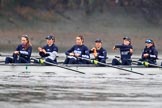 The Boat Race season 2018 - Women's Boat Race Trial Eights (OUWBC, Oxford): The "Great Typhoon" crew getting ready for the race in the rain - 7 Abigail Killen, 6 Sara Kushma, 5 Olivia Pryer, 4 Linda Van Bijsterveldt, 3 Madeline Goss, 2 Laura Depner.
River Thames between Putney Bridge and Mortlake,
London SW15,

United Kingdom,
on 21 January 2018 at 14:19, image #25