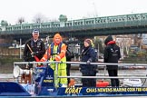 The Boat Race season 2018 - Women's Boat Race Trial Eights (OUWBC, Oxford): Trial Eights umpire Sir Matthew Pinsent on board of the filming catamaran "Korat".
River Thames between Putney Bridge and Mortlake,
London SW15,

United Kingdom,
on 21 January 2018 at 14:22, image #34