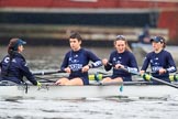 The Boat Race season 2018 - Women's Boat Race Trial Eights (OUWBC, Oxford): Rowing towards the start line in the rain - "Great Typhoon" with cox Jessica Buck, stroke Alice Roberts,  7 Abigail Killen, 6 Sara Kushma, 5 Olivia Pryer.
River Thames between Putney Bridge and Mortlake,
London SW15,

United Kingdom,
on 21 January 2018 at 14:24, image #39