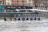 The Boat Race season 2018 - Women's Boat Race Trial Eights (OUWBC, Oxford): Getting ready for the start of the race - "Great Typhoon" with cox Jessica Buck, stroke Alice Roberts,  7 Abigail Killen, 6 Sara Kushma, 5 Olivia Pryer, 4 Linda Van Bijsterveldt, 3 Madeline Goss, 2 Laura Depner, bow Matilda Edwards.
River Thames between Putney Bridge and Mortlake,
London SW15,

United Kingdom,
on 21 January 2018 at 14:26, image #44