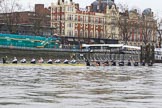 The Boat Race season 2018 - Women's Boat Race Trial Eights (OUWBC, Oxford): "Great Typhoon" and "Coursing River" at the start line, with both coxes indicating that they are not ready yet.
River Thames between Putney Bridge and Mortlake,
London SW15,

United Kingdom,
on 21 January 2018 at 14:27, image #45