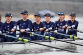 The Boat Race season 2018 - Women's Boat Race Trial Eights (OUWBC, Oxford): "Great Typhoon" seconds after the race has been started - 6 Sara Kushma, 5 Olivia Pryer, 4 Linda Van Bijsterveldt, 3 Madeline Goss, 2 Laura Depner, bow Matilda Edwards.
River Thames between Putney Bridge and Mortlake,
London SW15,

United Kingdom,
on 21 January 2018 at 14:28, image #63