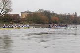 The Boat Race season 2018 - Women's Boat Race Trial Eights (OUWBC, Oxford): "Coursing River" and "Great Typhoon" approaching the Harrods Depository.
River Thames between Putney Bridge and Mortlake,
London SW15,

United Kingdom,
on 21 January 2018 at 14:32, image #83