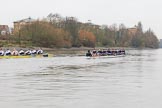 The Boat Race season 2018 - Women's Boat Race Trial Eights (OUWBC, Oxford): "Coursing River" and "Great Typhoon" after passing the Mile Post.
River Thames between Putney Bridge and Mortlake,
London SW15,

United Kingdom,
on 21 January 2018 at 14:32, image #84