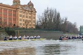 The Boat Race season 2018 - Women's Boat Race Trial Eights (OUWBC, Oxford): "Coursing River" and "Great Typhoon" passing the Harrods Depository.
River Thames between Putney Bridge and Mortlake,
London SW15,

United Kingdom,
on 21 January 2018 at 14:33, image #86