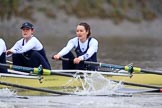 The Boat Race season 2018 - Women's Boat Race Trial Eights (OUWBC, Oxford): "Coursing River" -  cox Ellie Shearer, stroke Beth Bridgman, 2 Rachel Anderson, bow Sarah Payne-Riches.
River Thames between Putney Bridge and Mortlake,
London SW15,

United Kingdom,
on 21 January 2018 at 14:34, image #90