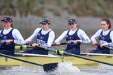 The Boat Race season 2018 - Women's Boat Race Trial Eights (OUWBC, Oxford): "Coursing River" -  4 Anna Murgatroyd, 3 Stefanie Zekoll, 2 Rachel Anderson, bow Sarah Payne-Riches.
River Thames between Putney Bridge and Mortlake,
London SW15,

United Kingdom,
on 21 January 2018 at 14:34, image #91