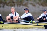 The Boat Race season 2018 - Women's Boat Race Trial Eights (OUWBC, Oxford): "Coursing River" -  5 Morgan McGovern, 4 Anna Murgatroyd, 3 Stefanie Zekoll.
River Thames between Putney Bridge and Mortlake,
London SW15,

United Kingdom,
on 21 January 2018 at 14:34, image #92