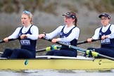 The Boat Race season 2018 - Women's Boat Race Trial Eights (OUWBC, Oxford): "Coursing River" -  stroke Beth Bridgman, 7 Juliette Perry, 6 Katherine Erickson.
River Thames between Putney Bridge and Mortlake,
London SW15,

United Kingdom,
on 21 January 2018 at 14:34, image #93