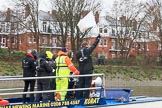 The Boat Race season 2018 - Women's Boat Race Trial Eights (OUWBC, Oxford): Race umpire Sir Matthew Pinsent warning the crews as they are getting too close.
River Thames between Putney Bridge and Mortlake,
London SW15,

United Kingdom,
on 21 January 2018 at 14:34, image #94