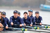 The Boat Race season 2018 - Women's Boat Race Trial Eights (OUWBC, Oxford): "Great Typhoon" passing Hammersmith Bridge - 7 Abigail Killen, 6 Sara Kushma, 5 Olivia Pryer, 4 Linda Van Bijsterveldt, 3 Madeline Goss, 2 Laura Depner, bow Matilda Edwards.
River Thames between Putney Bridge and Mortlake,
London SW15,

United Kingdom,
on 21 January 2018 at 14:35, image #100