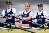 The Boat Race season 2018 - Women's Boat Race Trial Eights (OUWBC, Oxford): "Coursing River" - 6 Katherine Erickson, 5 Morgan McGovern, 4 Anna Murgatroyd.
River Thames between Putney Bridge and Mortlake,
London SW15,

United Kingdom,
on 21 January 2018 at 14:35, image #105