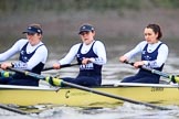 The Boat Race season 2018 - Women's Boat Race Trial Eights (OUWBC, Oxford): "Coursing River" -  3 Stefanie Zekoll, 2 Rachel Anderson, bow Sarah Payne-Riches.
River Thames between Putney Bridge and Mortlake,
London SW15,

United Kingdom,
on 21 January 2018 at 14:38, image #126