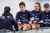 The Boat Race season 2018 - Women's Boat Race Trial Eights (OUWBC, Oxford): "Great Typhoon"  approaching Chiswick Pier - here cox Jessica Buck, stroke Alice Roberts,  7 Abigail Killen, 6 Sara Kushma.
River Thames between Putney Bridge and Mortlake,
London SW15,

United Kingdom,
on 21 January 2018 at 14:39, image #134